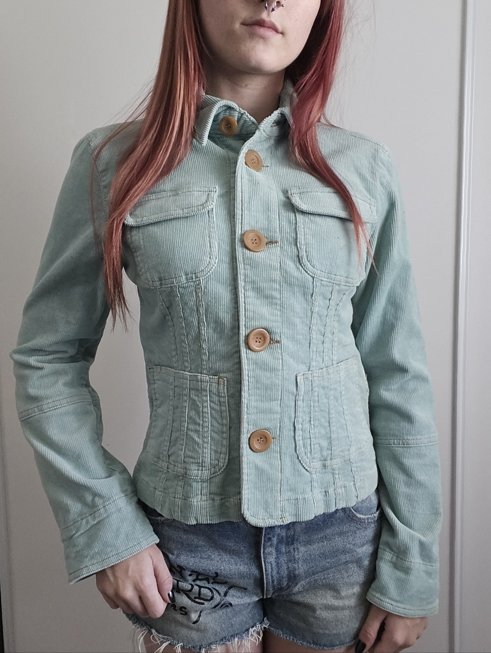 NWT Tulle & Anthropologie Womens Mint Green Corduroy Jacket Pintuck Cotton Small - Picture 2 of 10